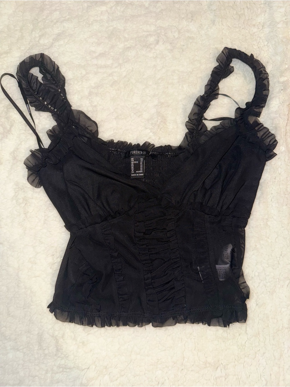 Forever 21 Black Ruffled Mesh Crop Top